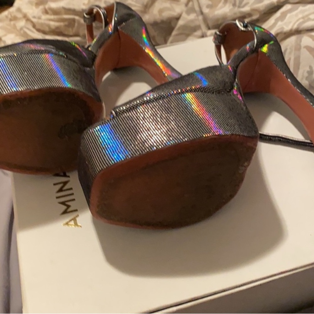 Amina Muaddi Holographic stilettos
